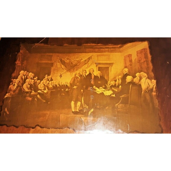Historic Art Print "Declaration of Independence" Wood Americana Vtg. Sepia Look - Picture 2 of 6